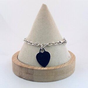 Estate 925 Sterling Silver Heart Charm Bracelet 7” Lobster Clasp Italy 13.1g